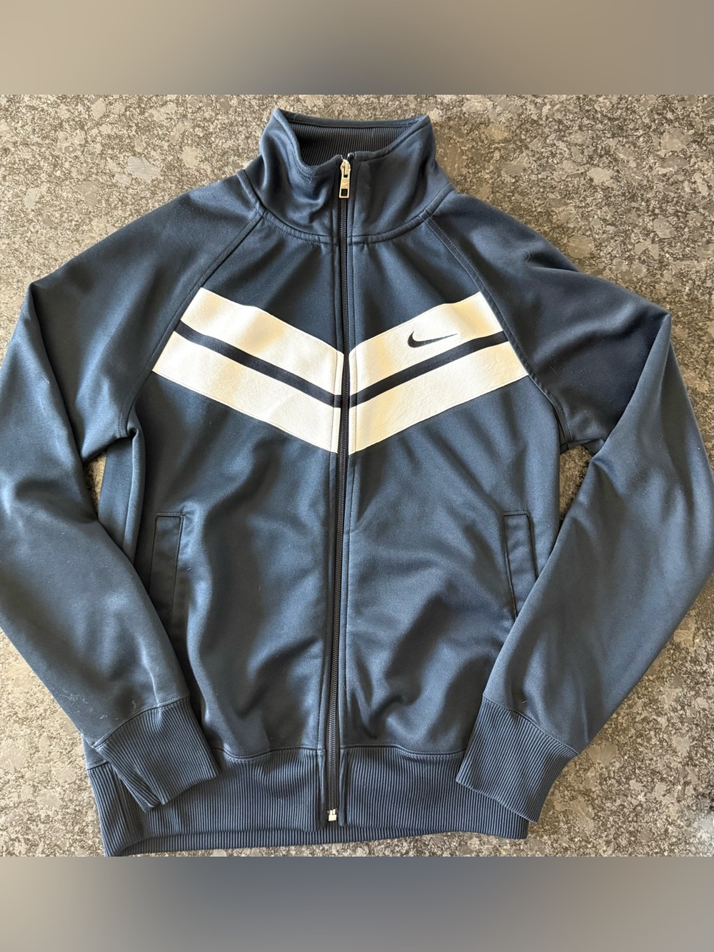 Nike Men's Navy Track Jacket with White Chevron Accent